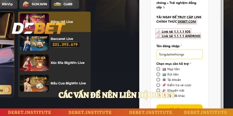 Các vấn đề nên liên hệ Debet