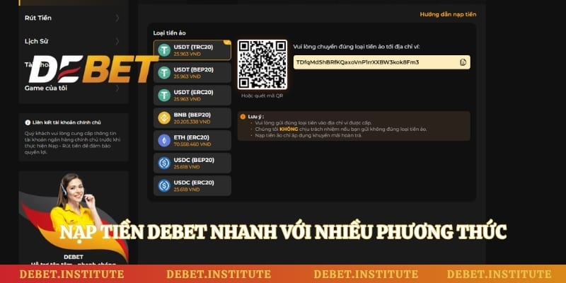 Nạp tiền Debet nhanh với nhiều phương thức